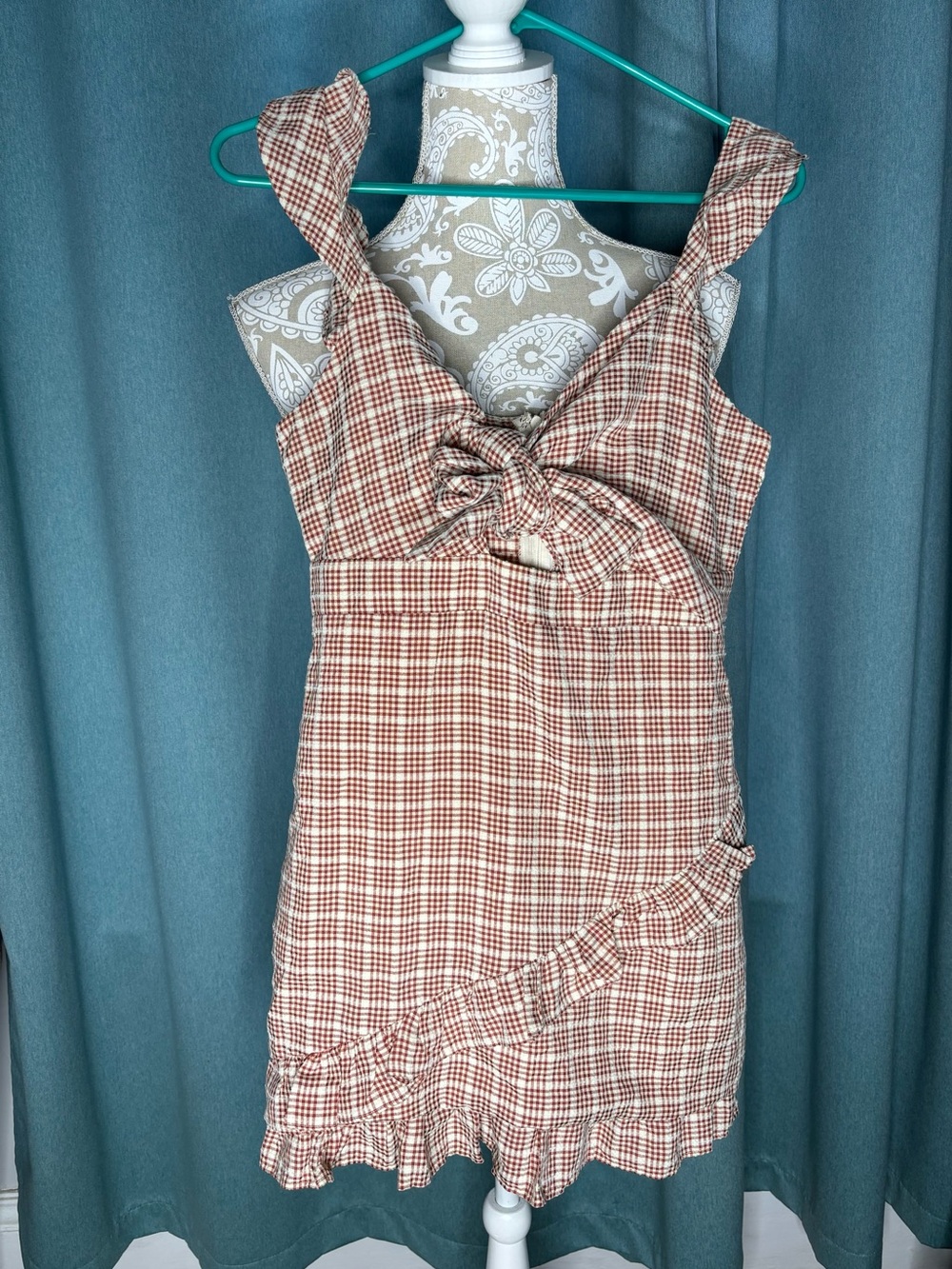 Storia Red & Cream Gingham Tie-Front Dress M